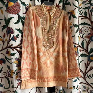 ✨NWT! Tory Burch Indio Border Iveta Silk Tunic in Pink Grapefruit  - Size 8